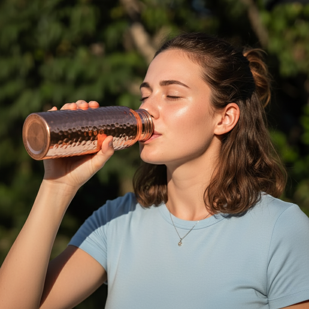 Hammered Pure Copper Water Bottle - 950 ml